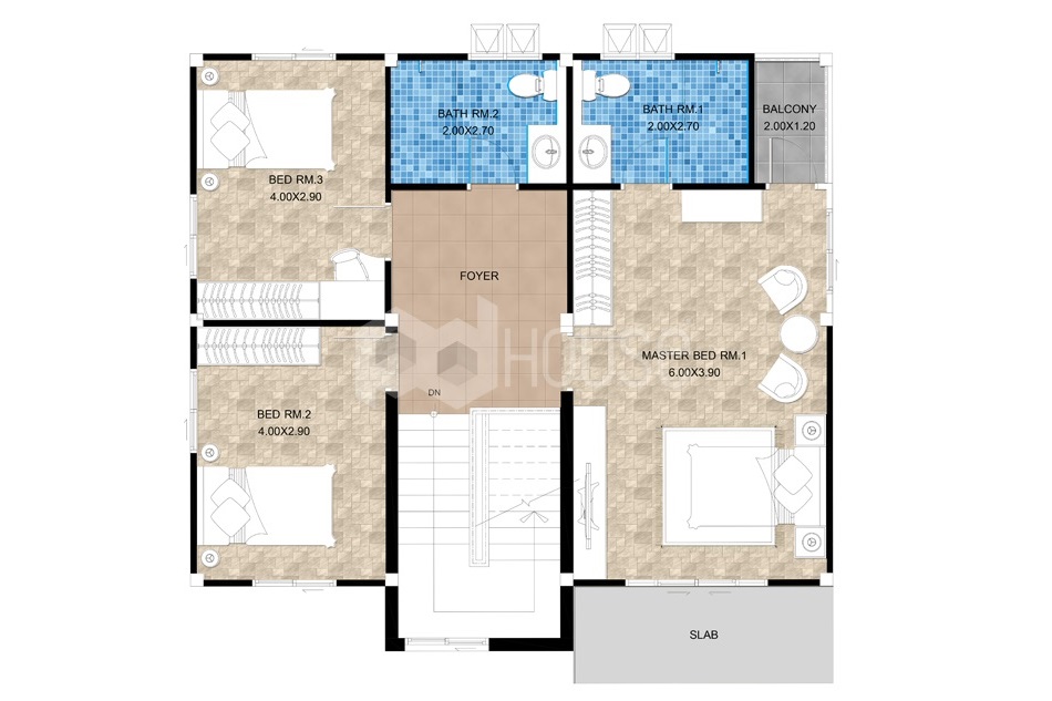 Floor Planner 13x14 meter 43x46 feet 3 Bedrooms first floor