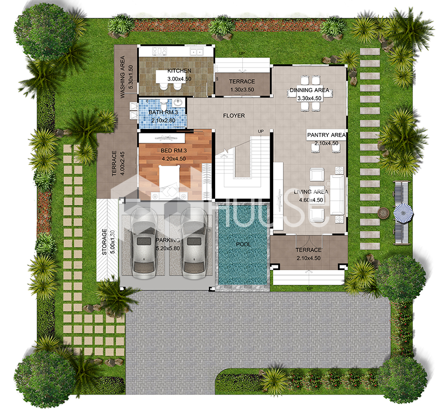 House Designs Plans 17x20 Meter 56x65 Feet 3 Bedrooms ground floor