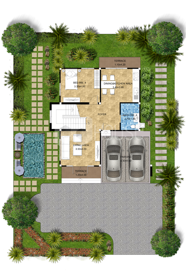 Simple House Design 13x14 meter 43x46 feet 4 Bedrooms ground floor