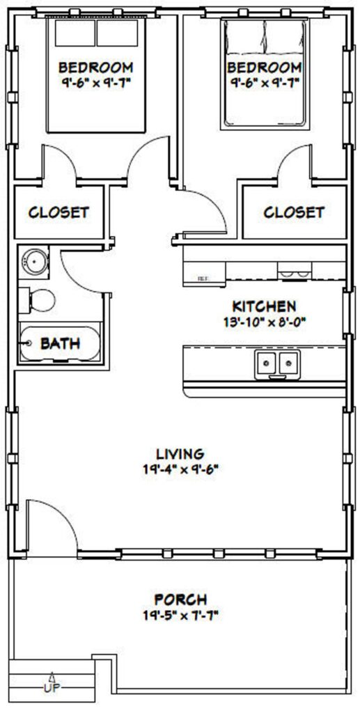 20x32 Tiny House 2 Bedroom 1 Bath 640 sq ft PDF Floor Plan 1