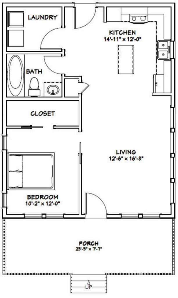 24x30 House Plan 1 Bedroom 1 Bath 720 sq ft PDF Floor Plan