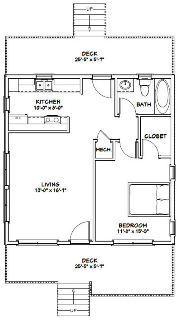 26x26 House plans 1 Bedroom 1 Bath 676 sq ft PDF Floor Plan