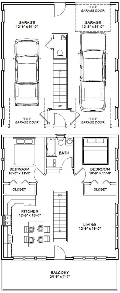 30x32 House 2 Bedroom 1.5 Bath 961 sq ft PDF Floor Plan 1