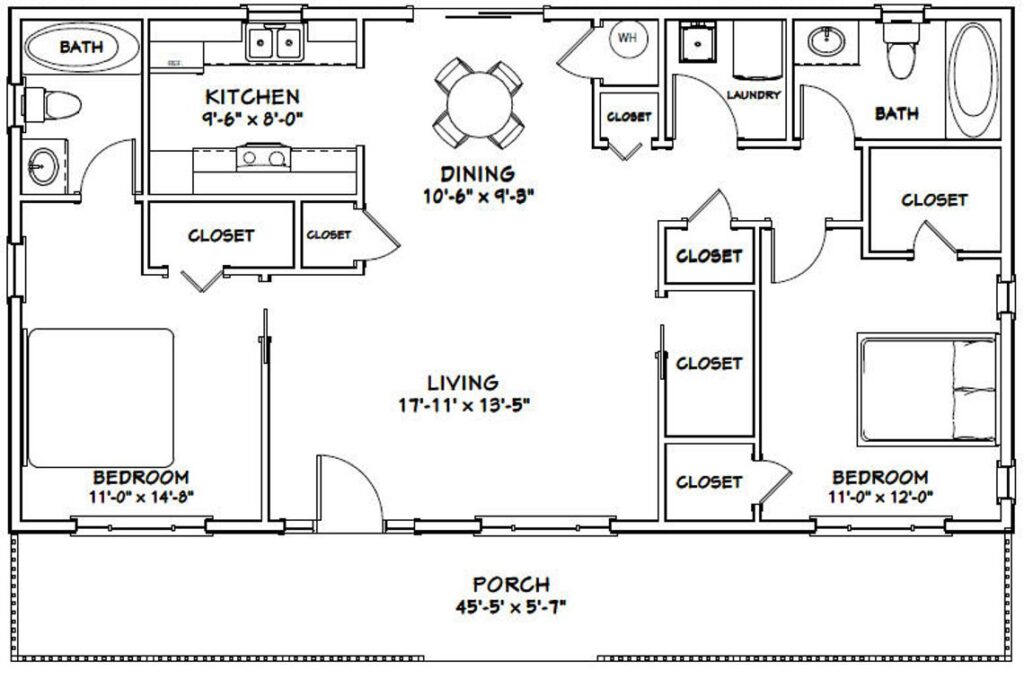 46x24 House Plan 2 Beds 1,104 sq ft PDF Floor Plan 1
