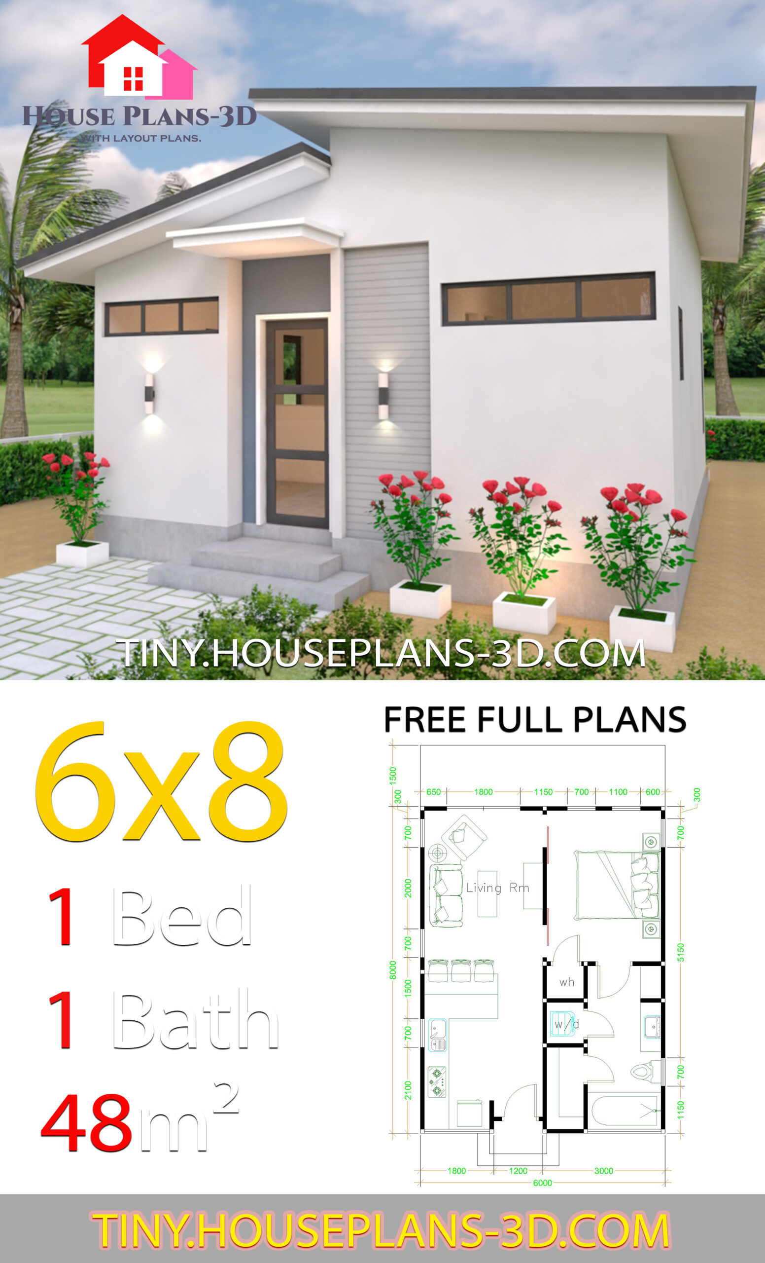 Shed roof Beautiful Studio House 6x8 with Floor Plans