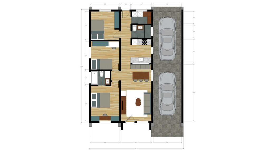 10x12 Meters Small House Design Idea with 3 Bedrooms