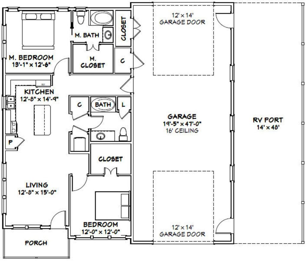46x48 House Plan 2 Beds 2 Bath PDF Floor Plan
