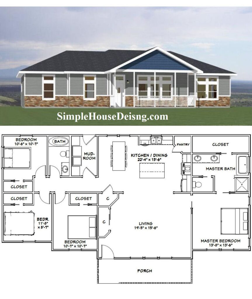 60x30 House Plan 4 Beds 1,800 sq ft PDF Floor Plan