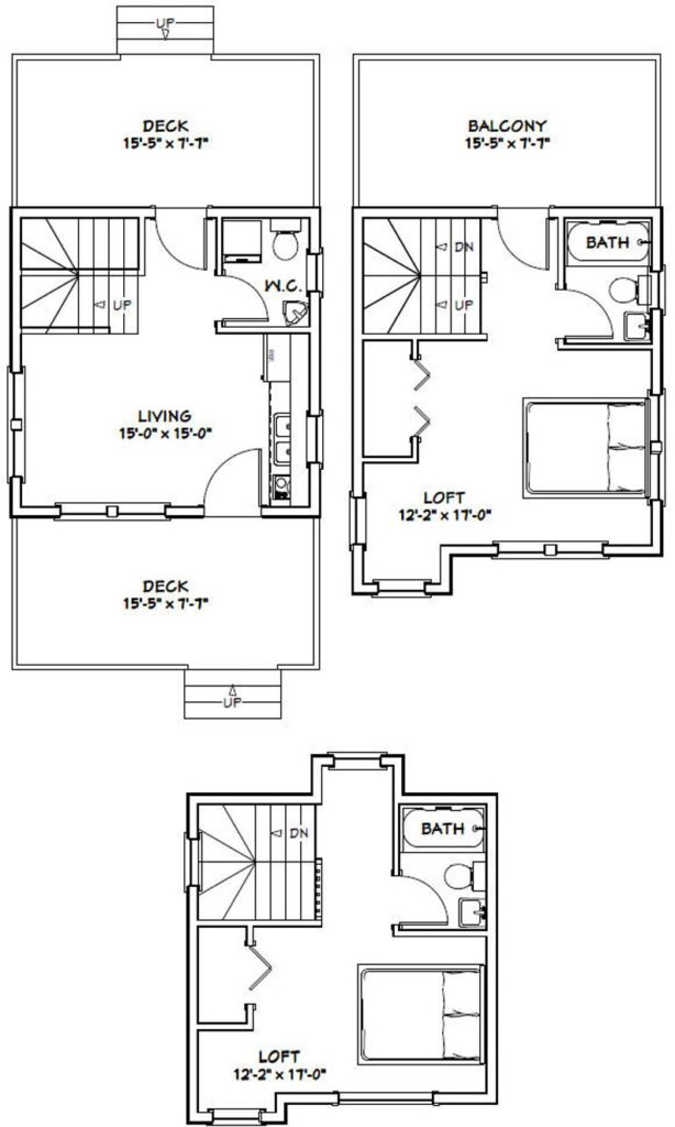 16x16-House-Plans-3d-2-Bedrooms-2.5-Baths-697-sq-ft-PDF-Floor-Plan-Layout-plan