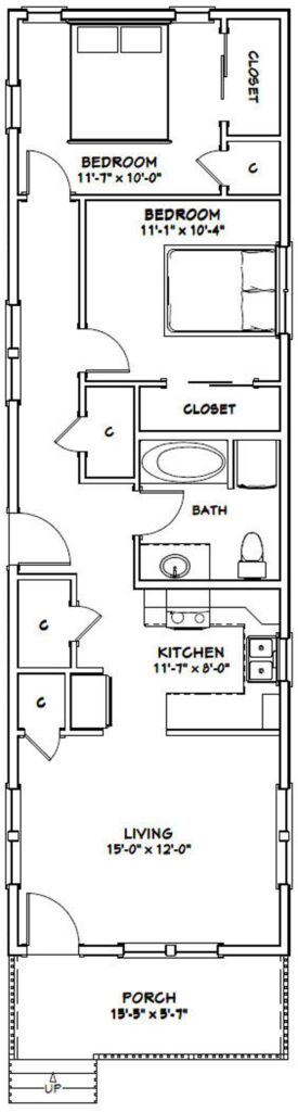 16x54-Small-House-Plan-2-Bedrooms-1-Bath-864-sq-ft-PDF-Floor-Plan-layout-plan