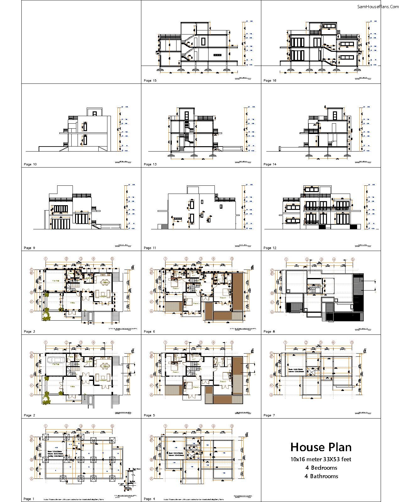 House Plans Design 10x16 M 33x43 Feet 3 Bedrooms PDF Full Plan all