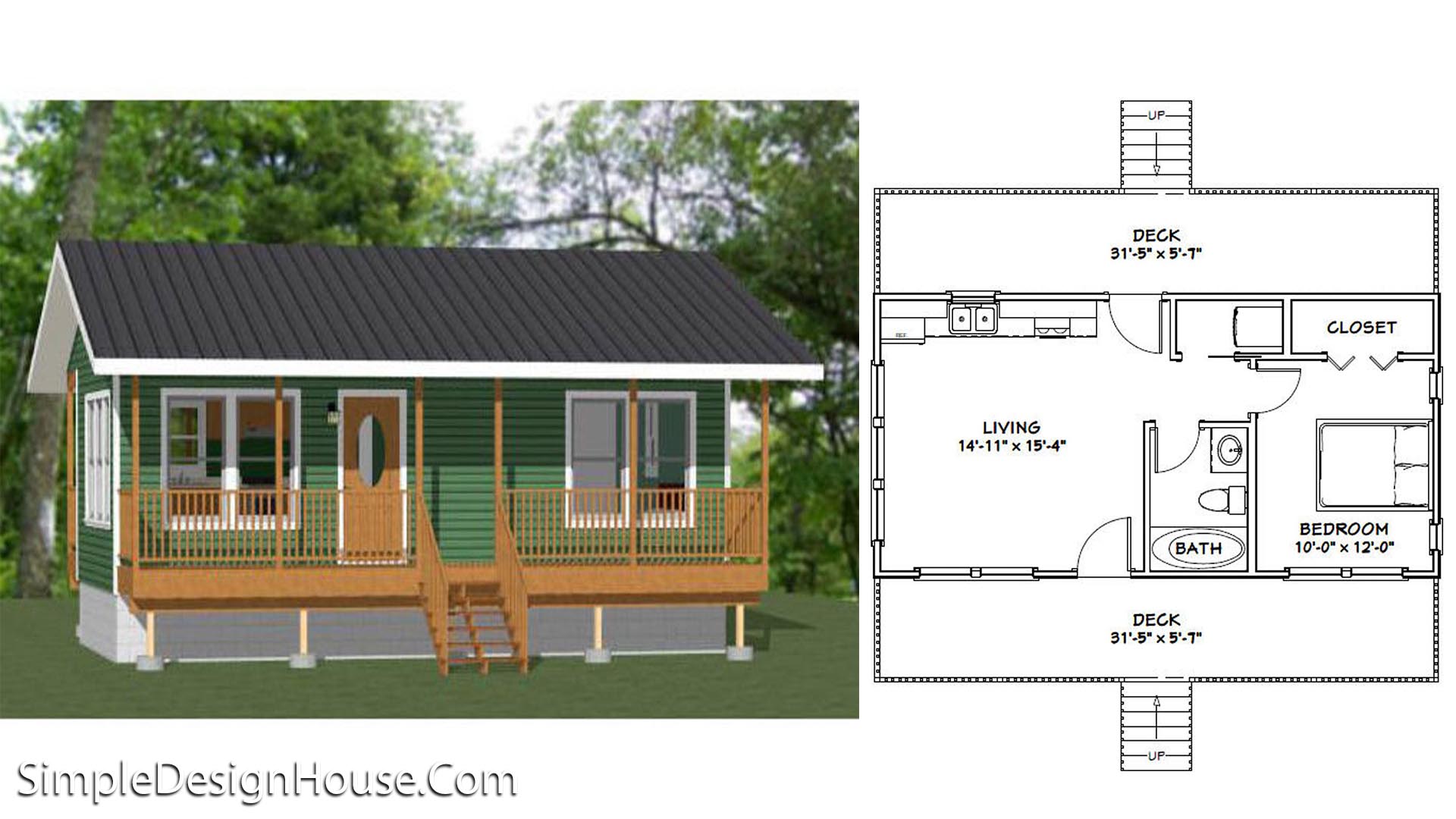 32x16 House Plans 1 Bedroom 1 Bath 512 sq ft PDF Floor Plan 1