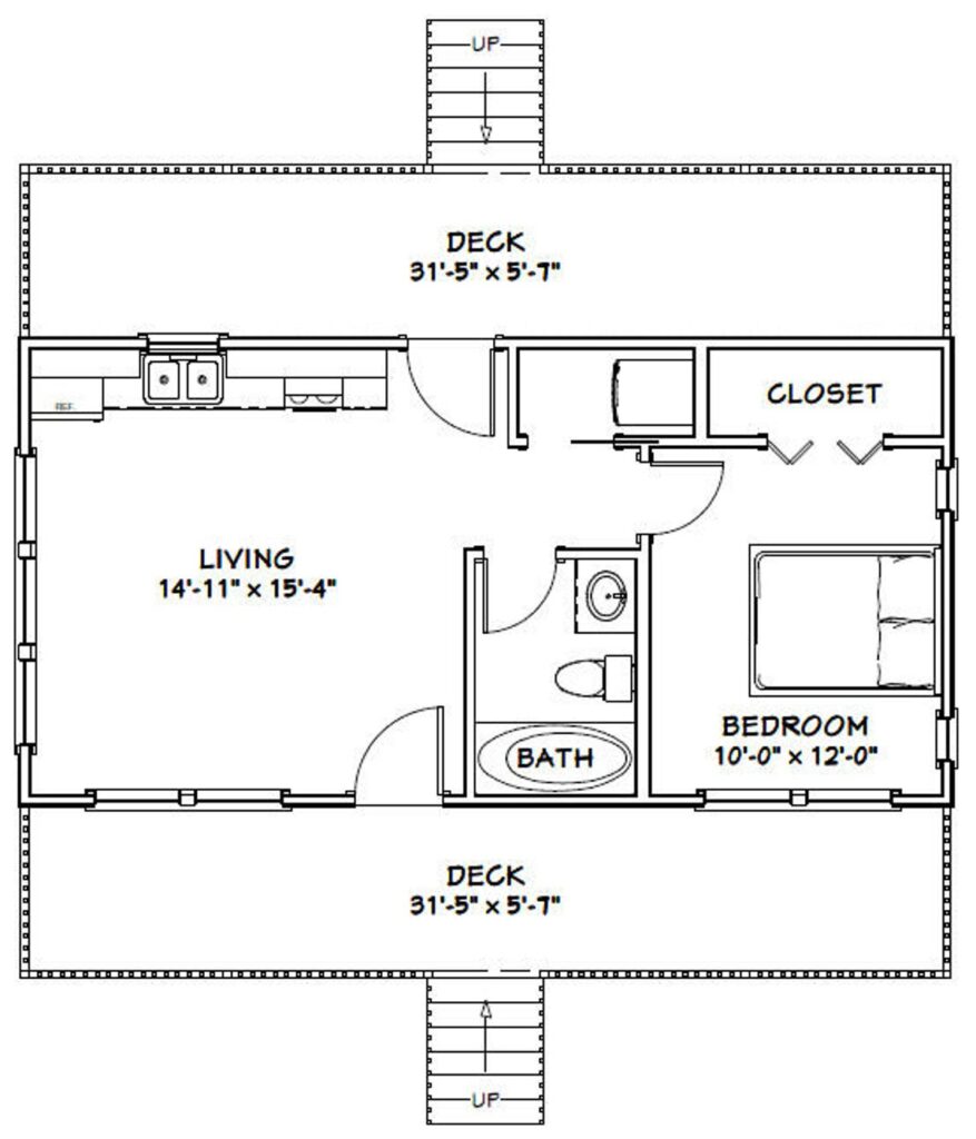 32x16 House Plans 1 Bedroom 1 Bath 512 sq ft PDF Floor Plan
