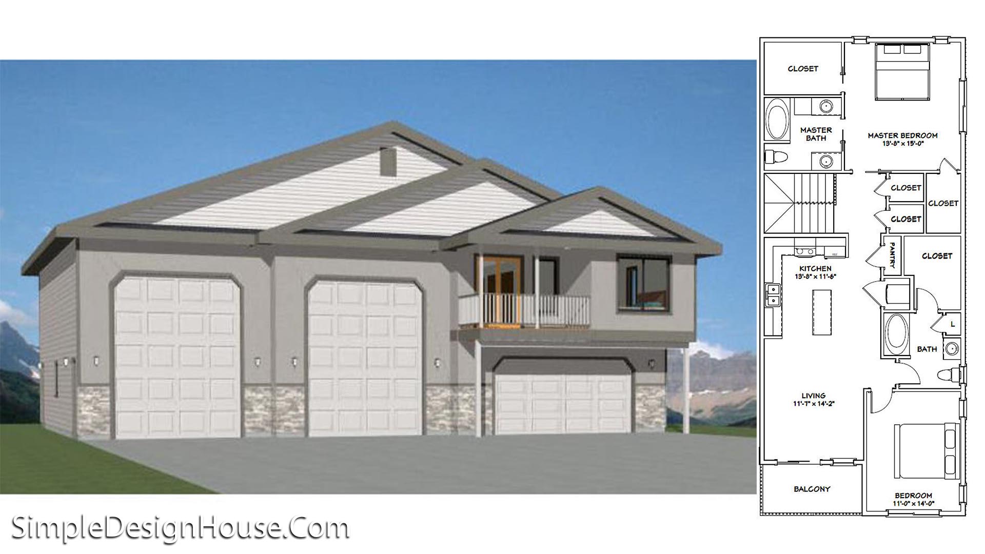 60x50 House 2-Bedroom 2.5 Bath 1,694 sq ft PDF Floor Plan 1