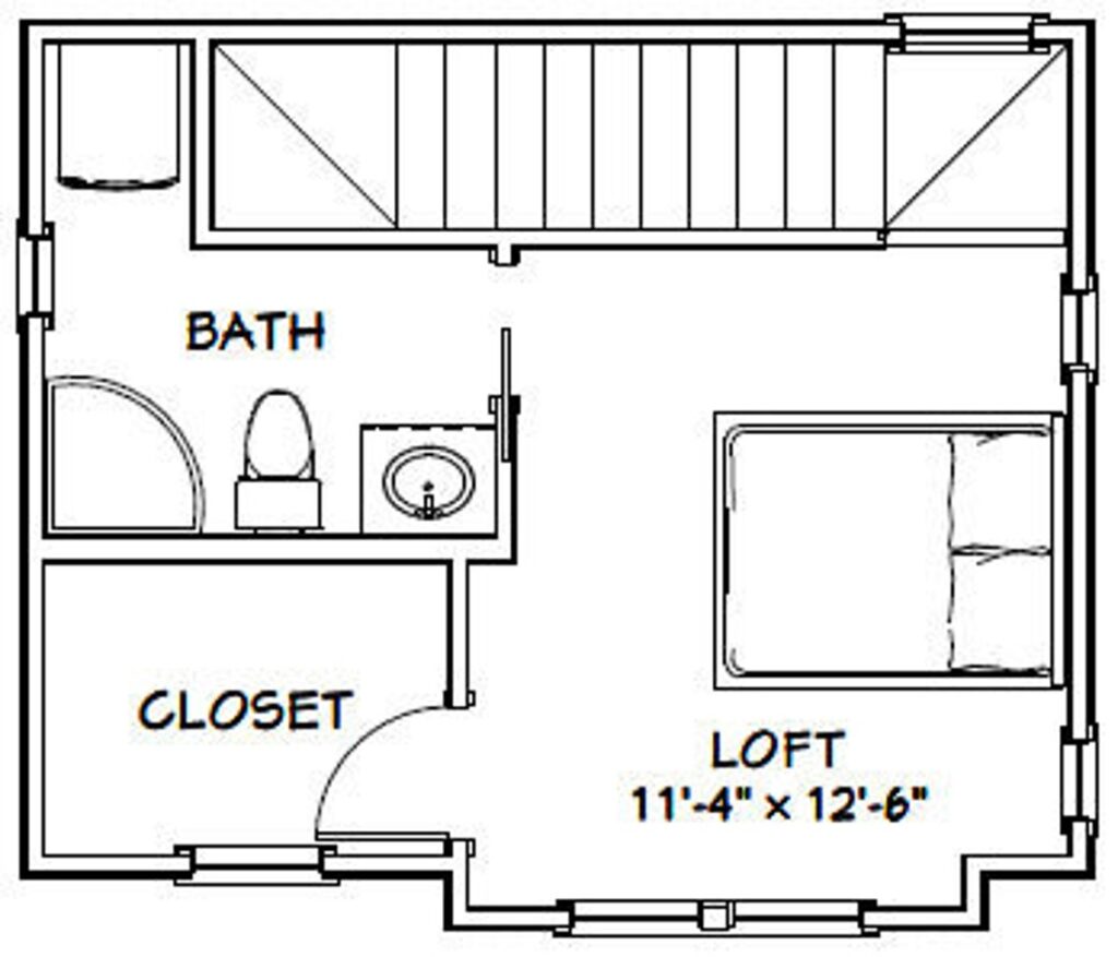 20x16 House Plan 1 Bedroom 1.5 Bath 537 sq ft PDF Floor Plan 3d ff