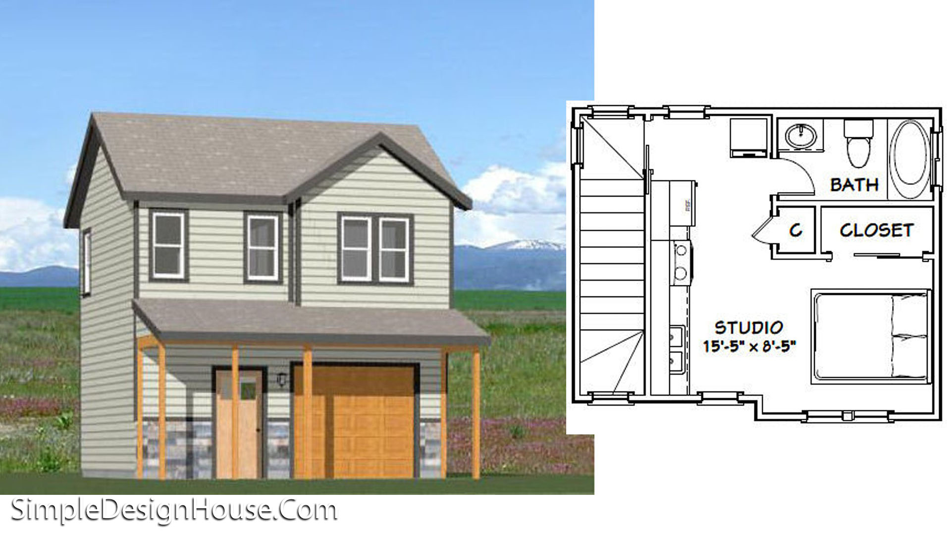 20×16 House Plans 1 Bed 292 sq ft PDF Floor Plan
