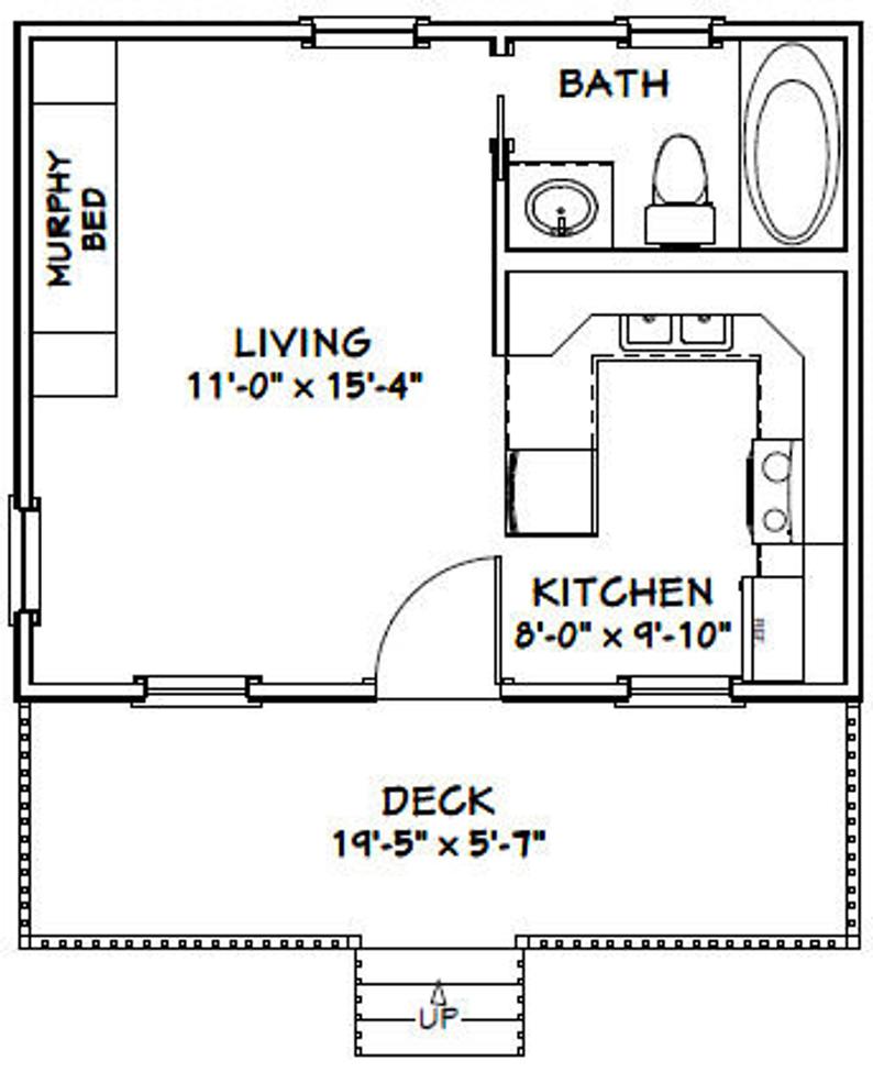 20x16 Tiny House 1 Bedroom 1 Bath 320 sq ft PDF Floor Plan 1