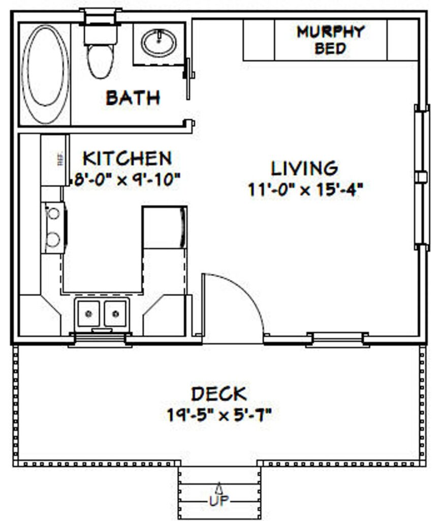 20x16 Tiny House Plan 1 Bedroom 1 Bath 320 sq ft PDF Plan