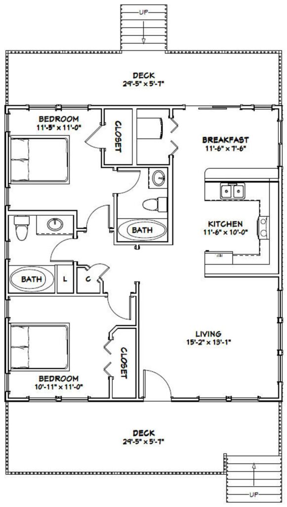 30x32 House 2 Bedroom 2 Bath 960 sq ft PDF Floor Plan