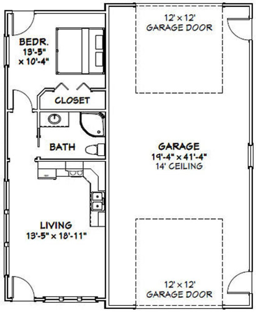 34x42 1 Garage 1 Bedroom 1,400 sq ft PDF Floor Plan