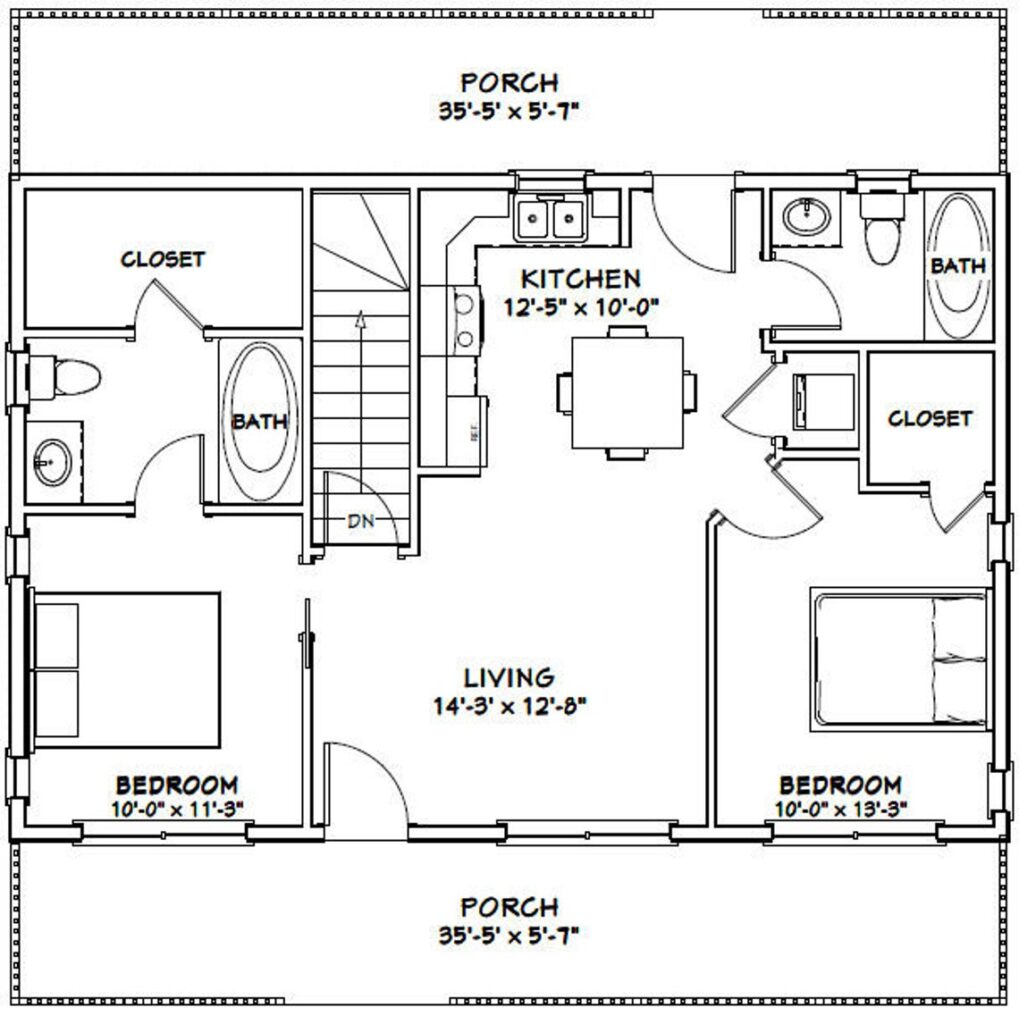 36x24 House 2 Bedroom 2 Bath 812 sq ft PDF Floor Plan