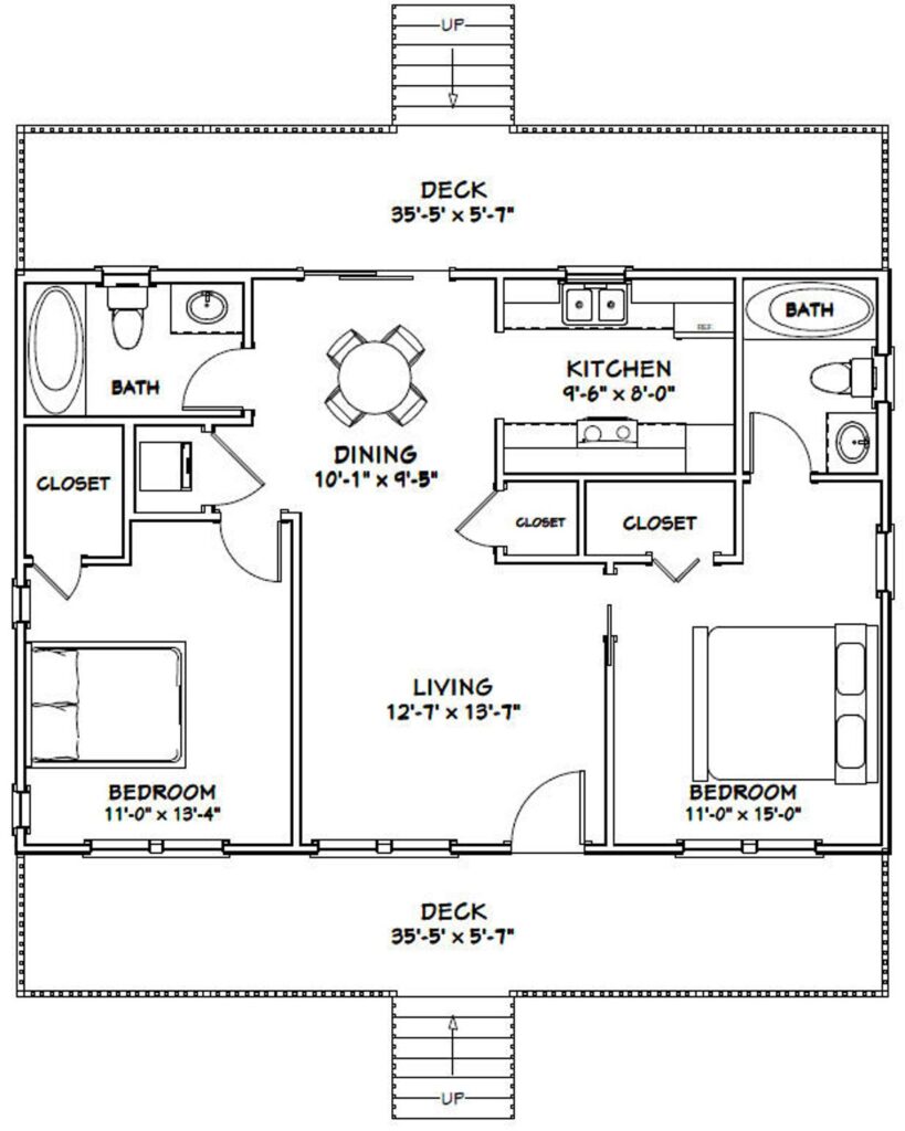 36x24 House 2 Bedroom 864 sq ft PDF Floor Plan