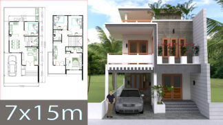 Home Design Plan 7x15 with 4 Bedrooms