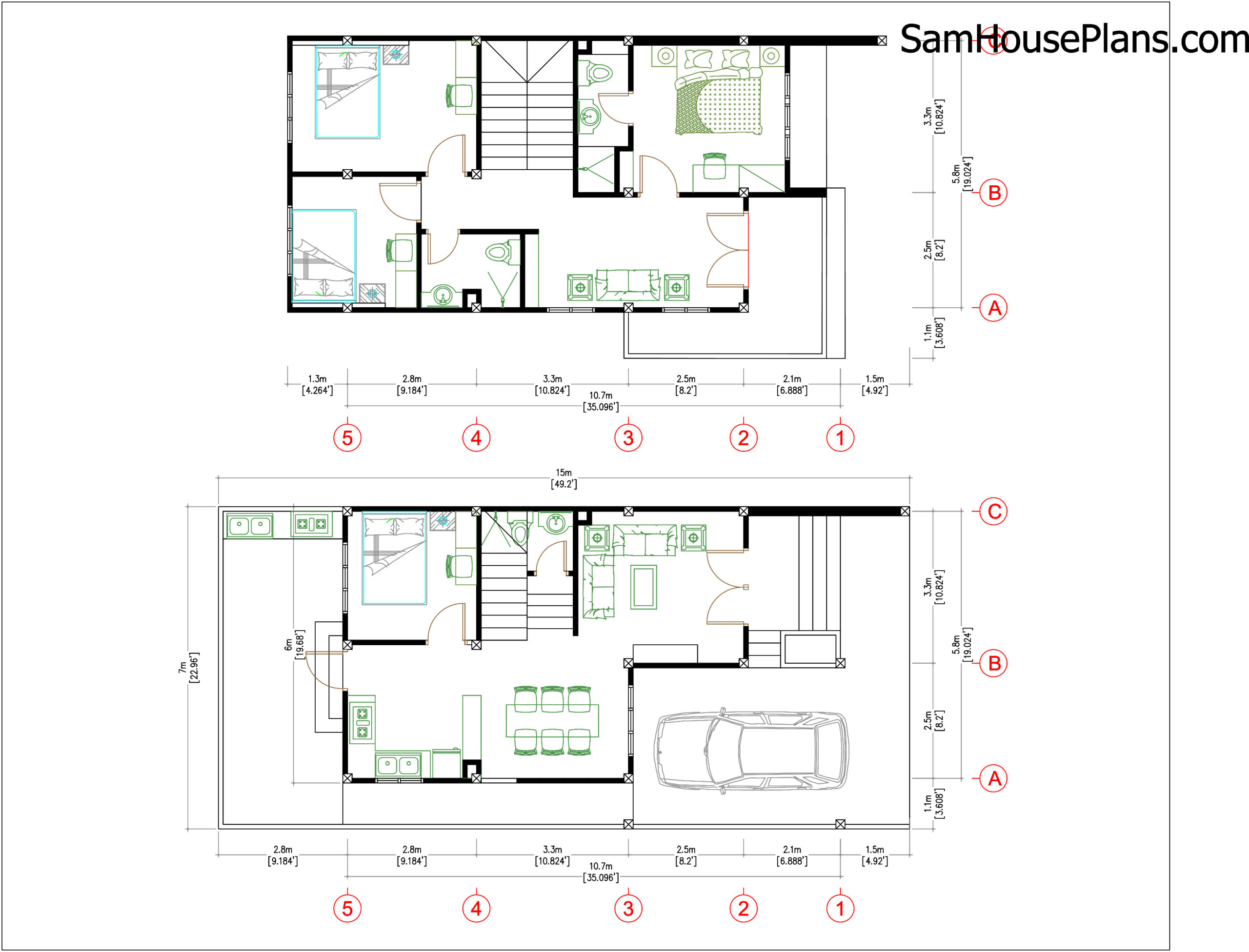 House Plans 7x15 with 4 Bedrooms