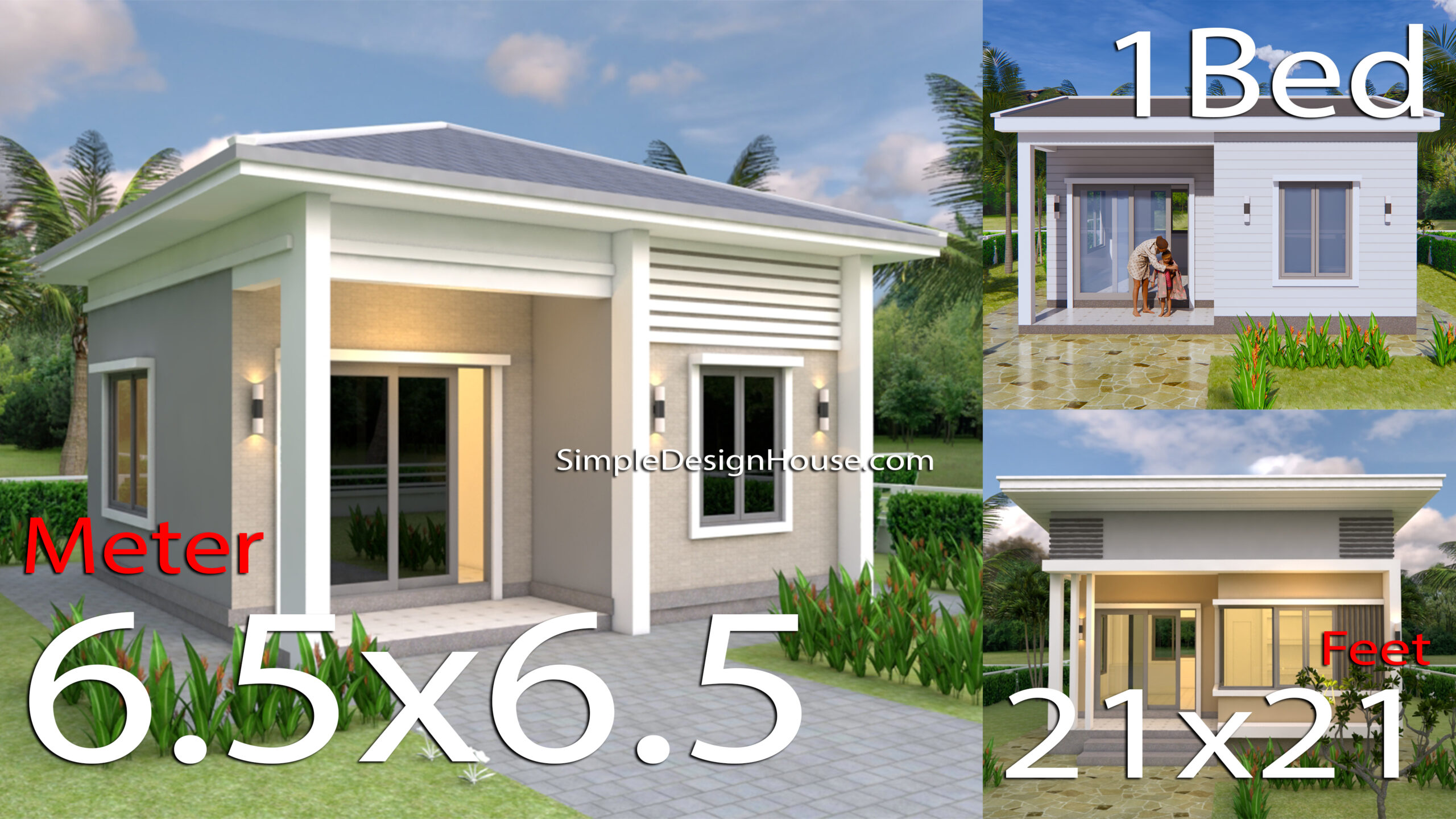 3 Simple House Plans 21x21 Feet 6.5x6.5m
