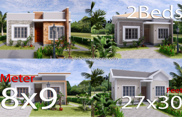 4 Styles of 2 Bedrooms House Plans 8×9
