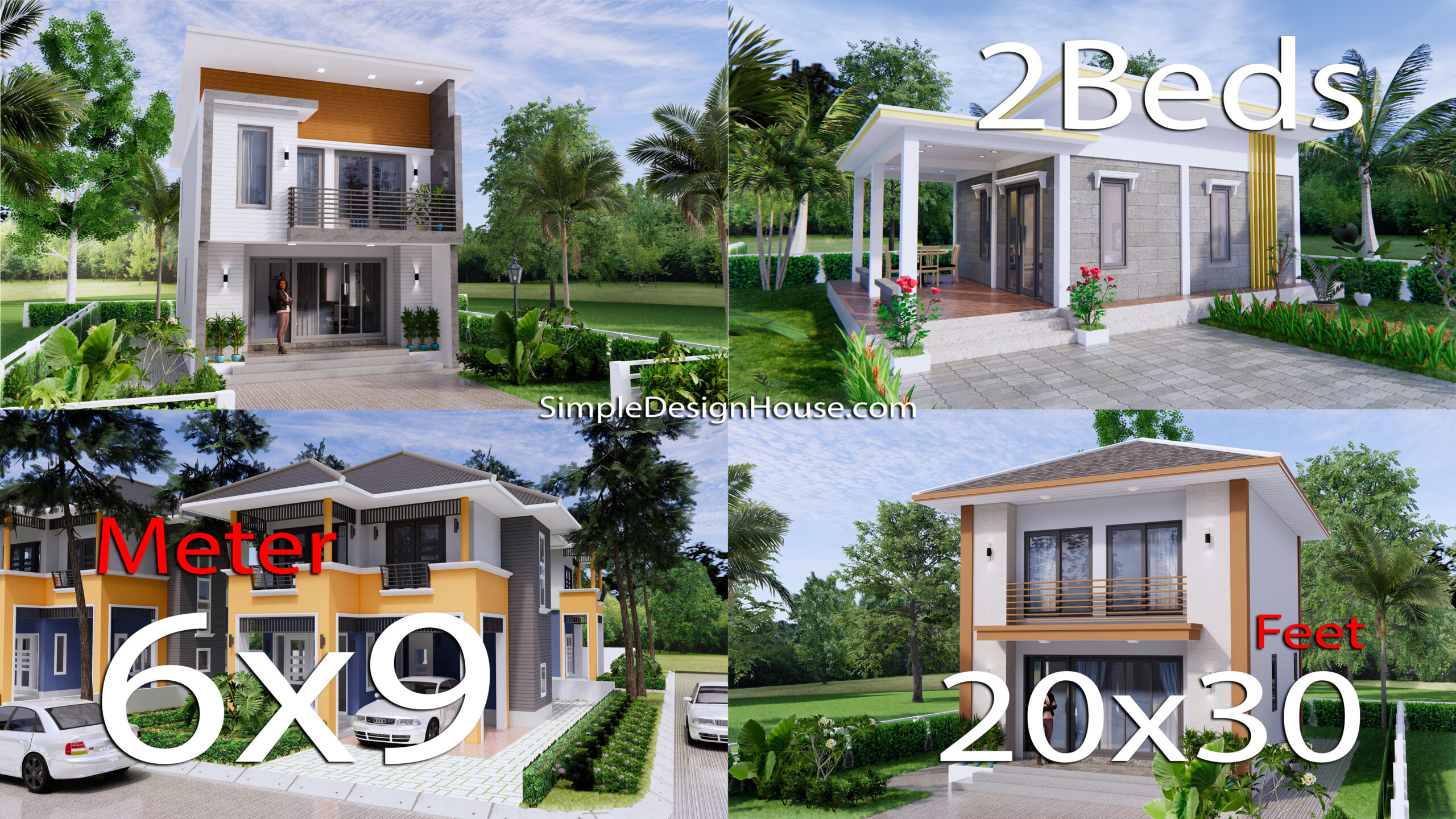 8 House Design Plans with Front Size 6M
