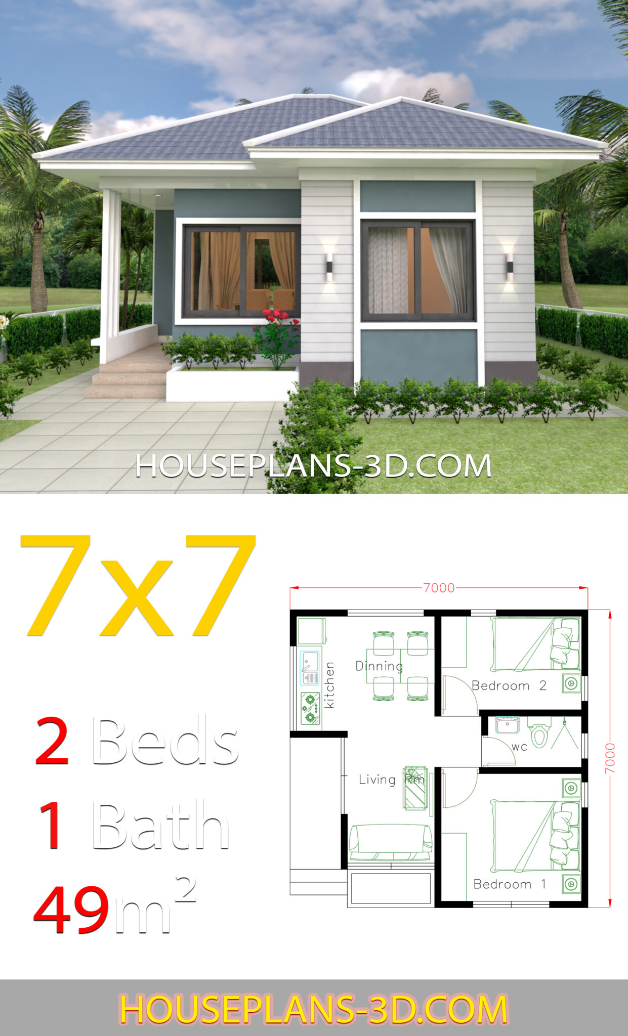 6 Small House Plans 7x7 with Floor Detailing You will Love - Simple ...