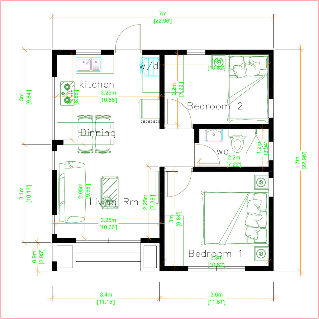 Floor plan 6 Small House Plans 7x7 with Floor Detailing You will Love