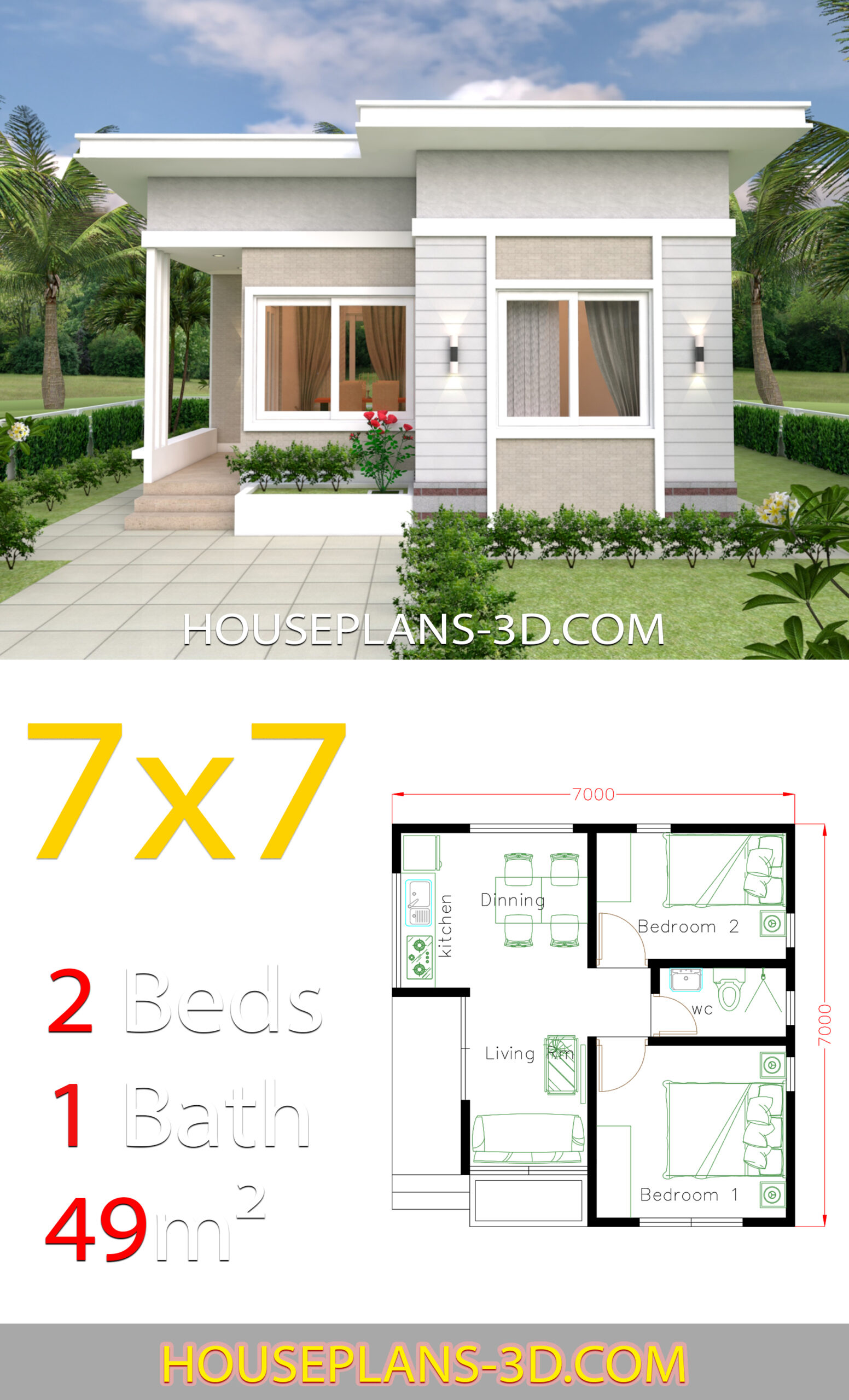 Shed roof 6 Small House Plans 7x7 with Floor Detailing You will Love