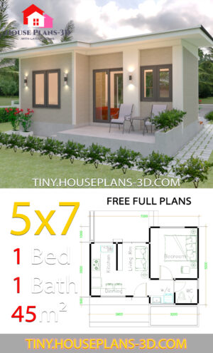 3 Styles Small House Plan 5x7m One Bed - Simple Design House