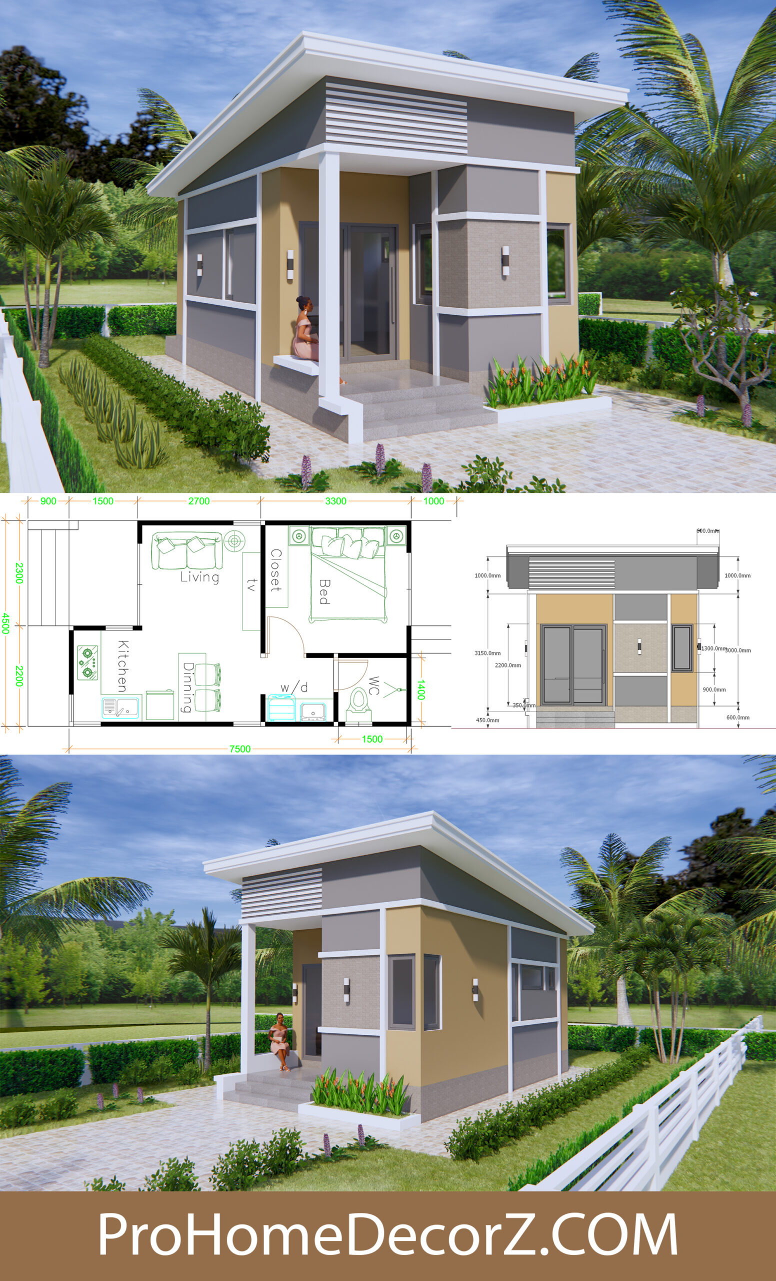 Shed Tiny House Plan 4.5x7.5m One Bed