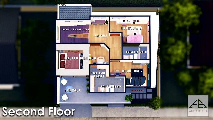 10x10 Lot 3 Bedrooms 100 square meter 2 Story House Design floor area