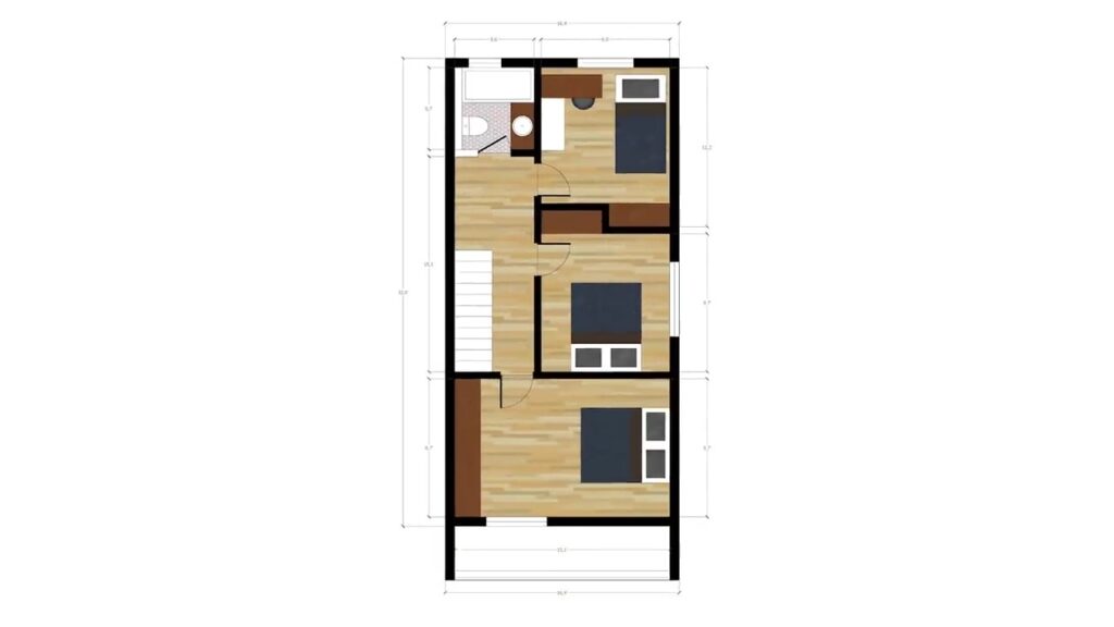 5x10 Meters Small House Design Idea with 3 Bedrooms