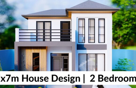7×7 Meters Small House Design Idea with 2 Bedrooms