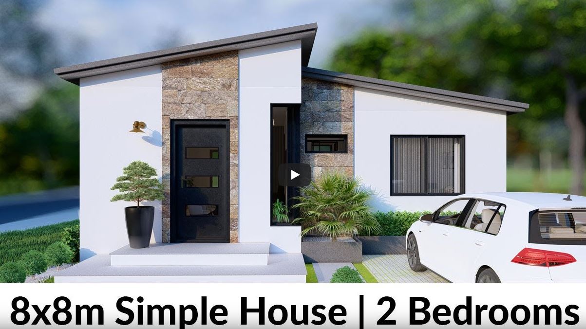 8x8 Meters Small House Design Idea with 2 Bedrooms