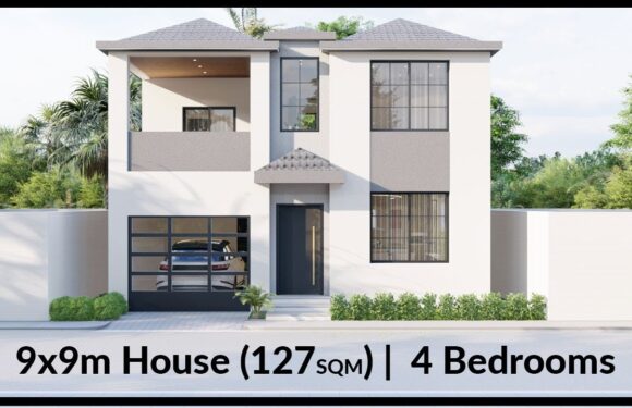 (9×9 meters) House Design Idea 4 Bedrooms Mediterranean Style