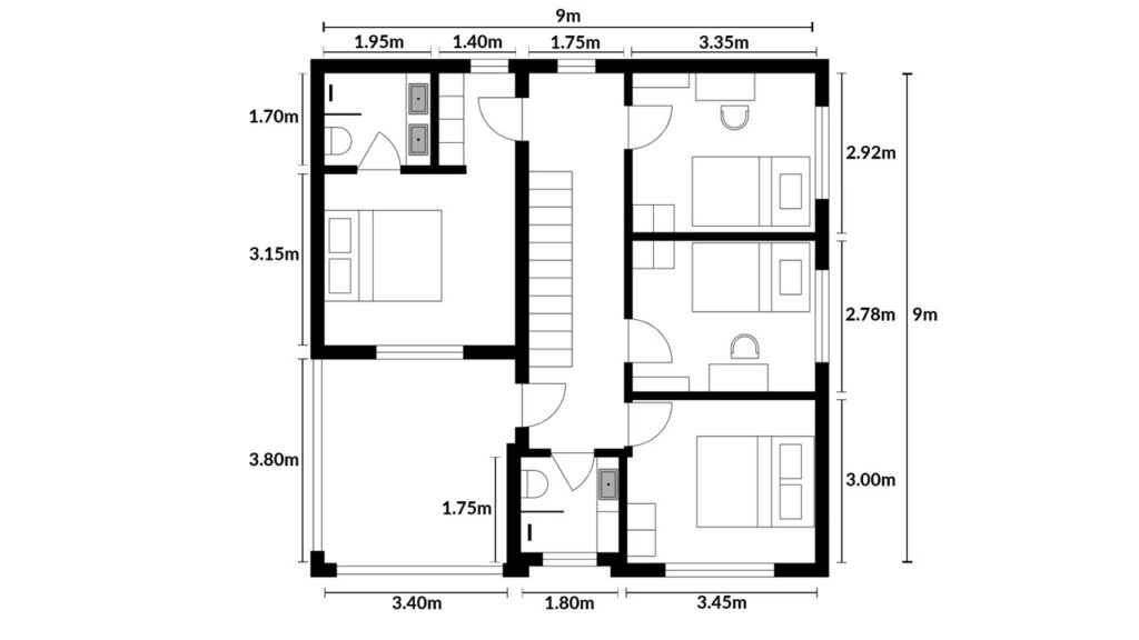 (9x9 meters) House Design Idea 4 Bedrooms Mediterranean Style