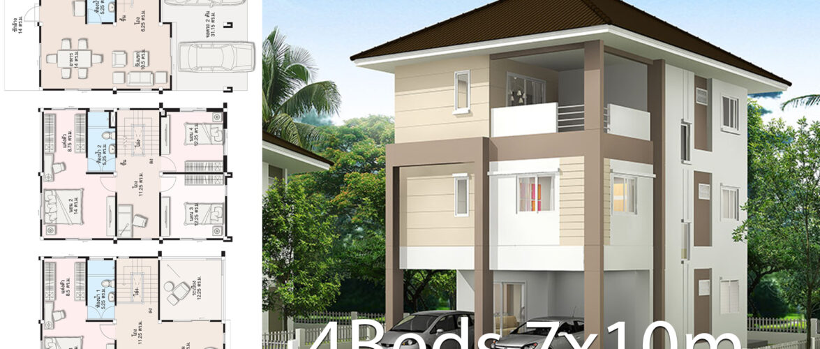 Home design idea 7×10 with 4 bedrooms floor plan