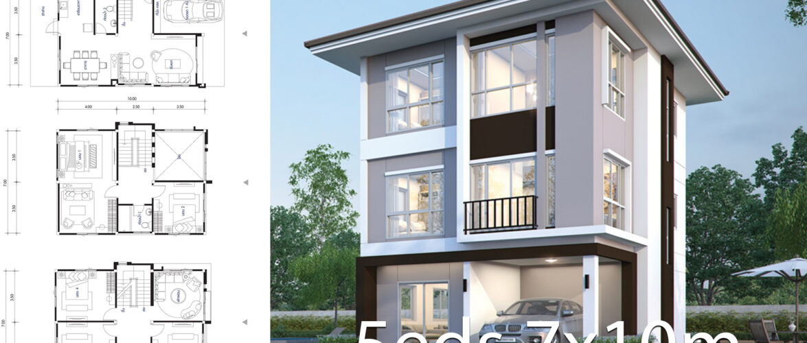 House design plan 7.6×10.6m with 5 bedrooms floor plan