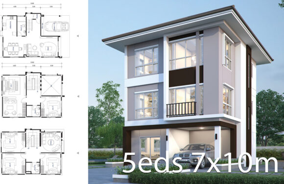 House design plan 7.6×10.6m with 5 bedrooms floor plan