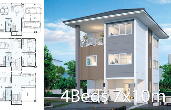 House design plan 7×10 with 4 bedrooms floor plan