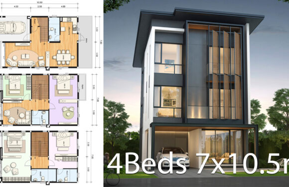 House design plan 7×10.5m with 4 bedrooms Pdf floor plan