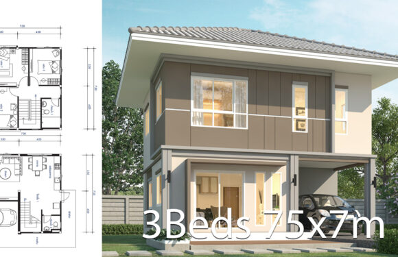 Small House design 7.5x7m with 3 bedrooms Layout floor plan