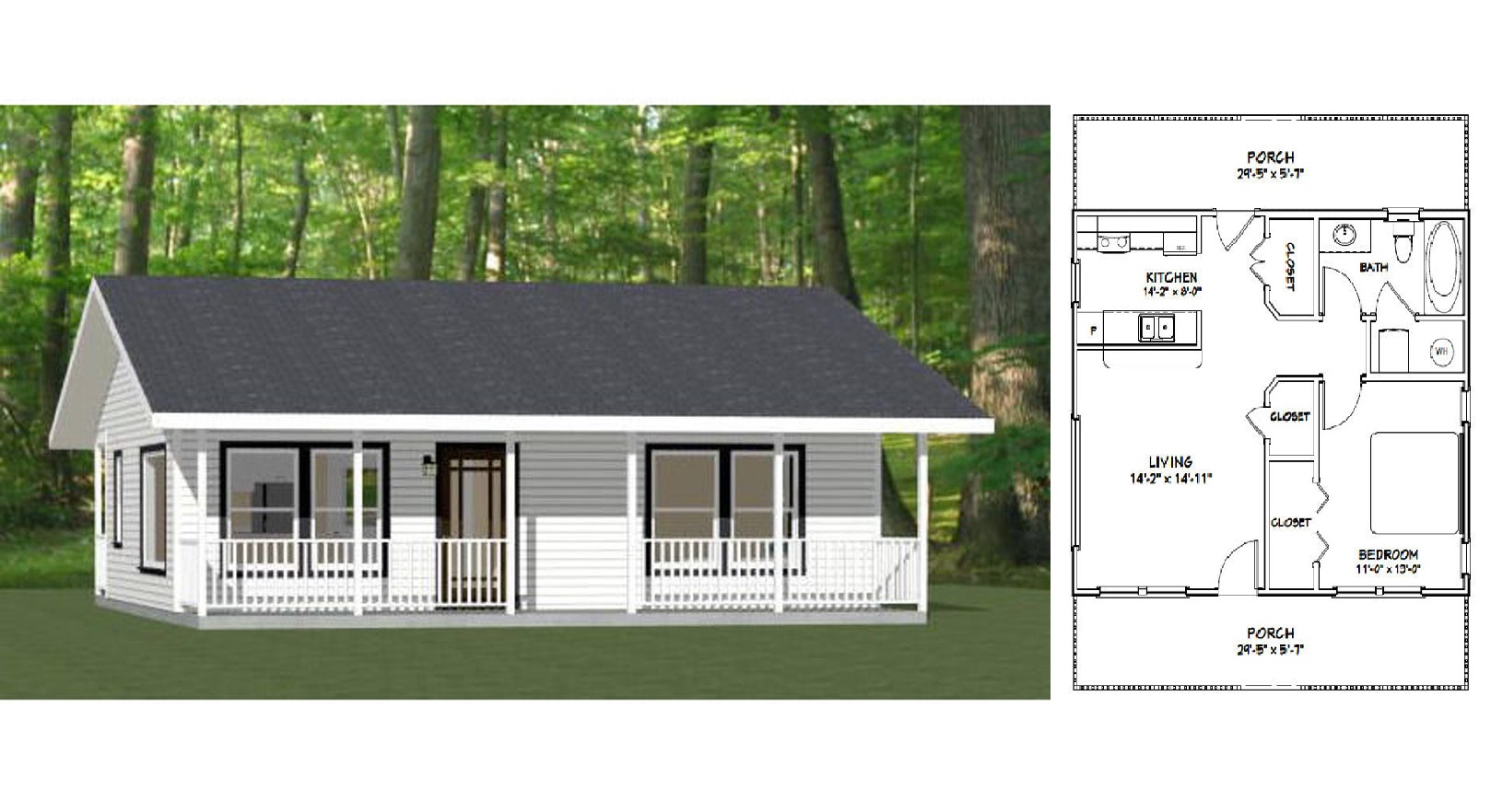 30x24 House 1 Bedroom 1 Bath 720 sq ft PDF Floor Plan