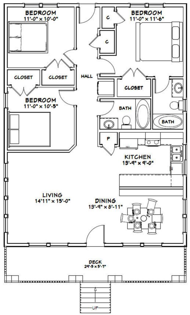 30x40 House 3 Bedroom 2 Bath Floor, 1200 Square Feet House Plans 3 Bedroom